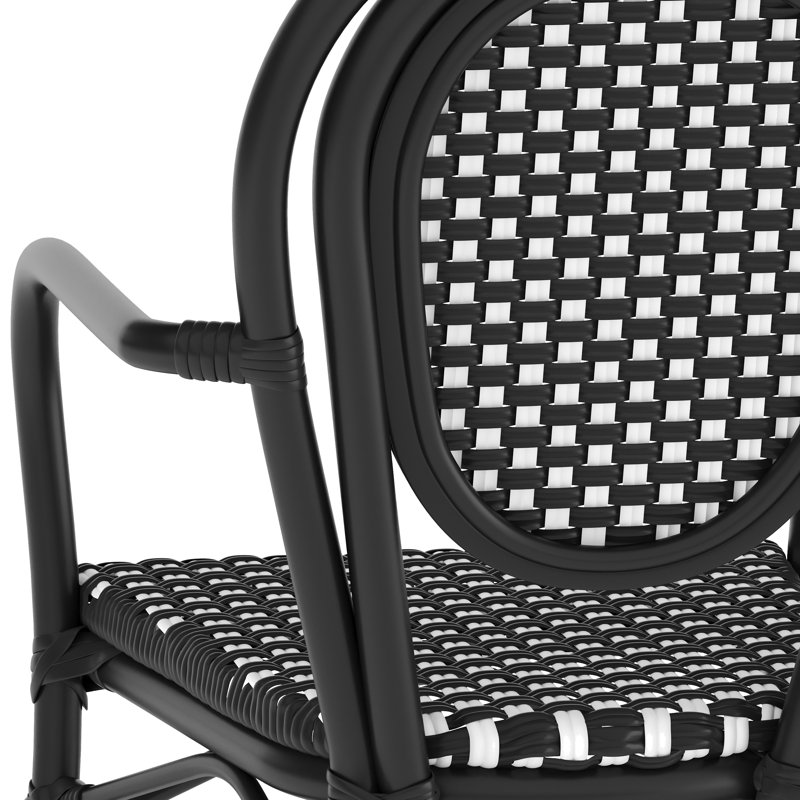 Connally All-Weather Commercial Stacking Paris Chair with Metal Frame, Black/White