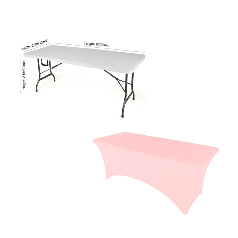 4Ft, 6Ft, 8Ft Spandex Tablecloth Fitted Stretch Rectangular Table Cover For Dining Wedding Party, 96" x 30", Pink