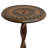 Jem 22 Inch Side End Table, Round Top, Hand Carved Boho Mandala Design With Twisted Base, Brown Mango Wood