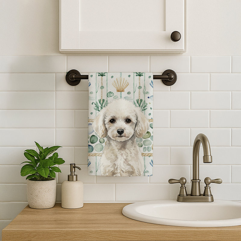 Serviette de cuisine blanche en verre de mer à épagneul tibétain blanc, Jouet caniche blanc