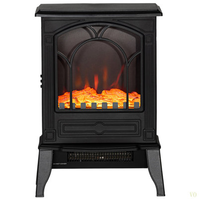 22" Free Standing Electric Fireplace Stove, Fire Place Heater With Realistic Flame Effect, Overheat Safety Protection, 750W / 1500W