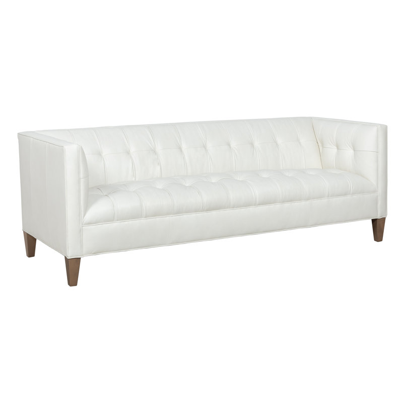 Dominique Leather Sofa, 85", Mica, 1115 Saddle