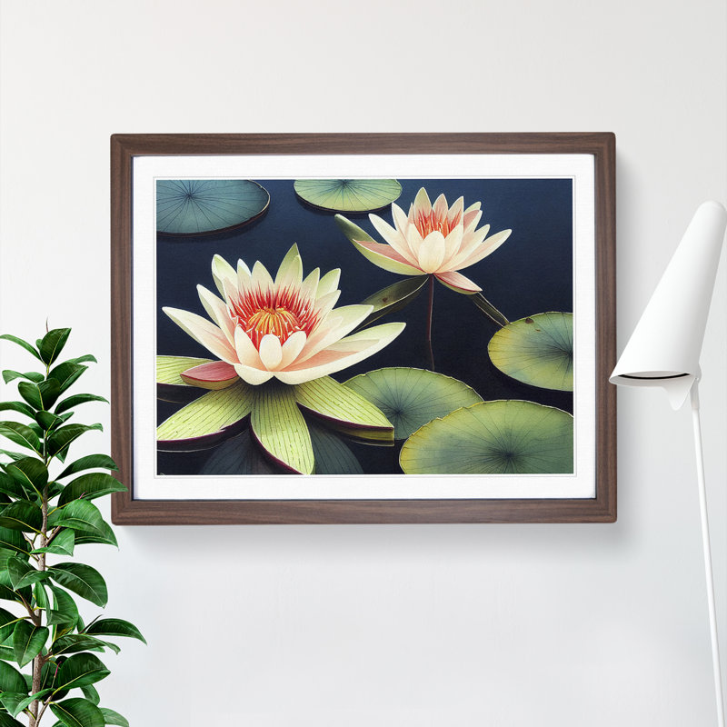 Compelling Water Lily Flowers - Framed Print, 25cm H x 34cm W x 2cm D, Walnut