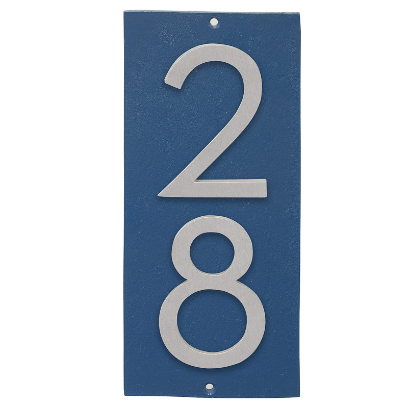 Plaque d’adresse murale sur 1 ligne flottante, Bleu mer, Aluminium brossé, Oui
