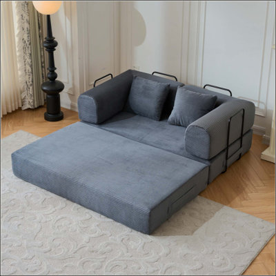 Canapé-lit convertible avec coussin cylindrique, canapé-lit pliant en velours côtelé avec cadre de forme fixe, canapé-lit de salon pour chambre à coucher