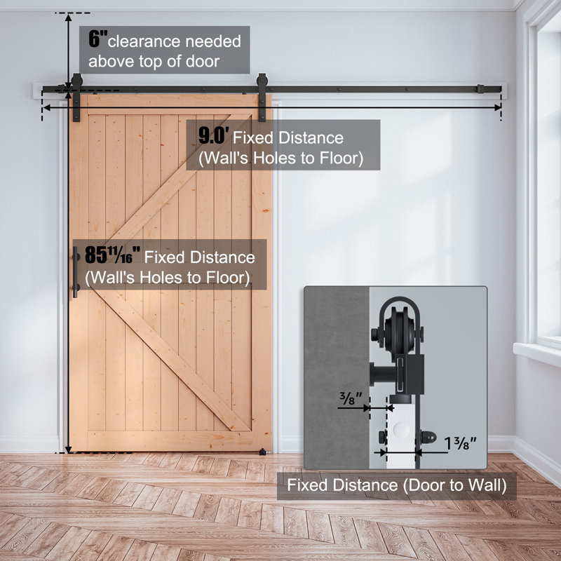 Sliding Standard Single Barn Door Hardware Kit with Handle and Floor Guide, 132 in.