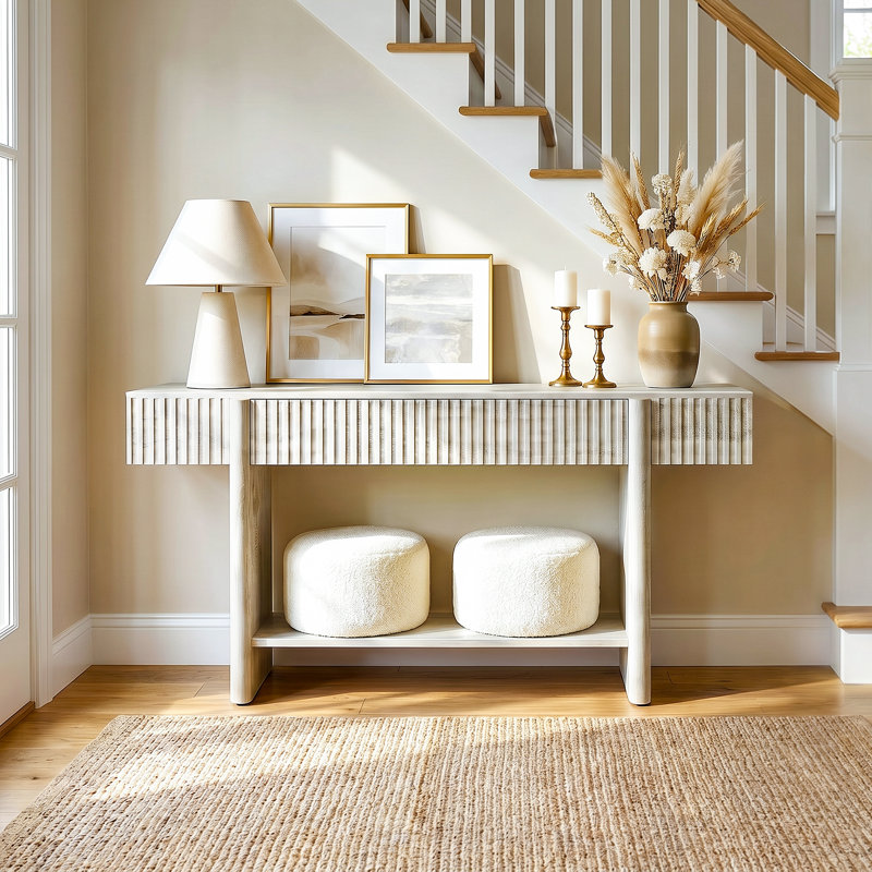 Console moderne en bois cannelé avec rangement, Blanc