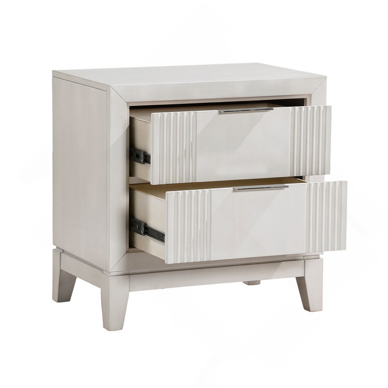 Table de chevet 1Pc avec 2 tiroirs, finition blanche antique