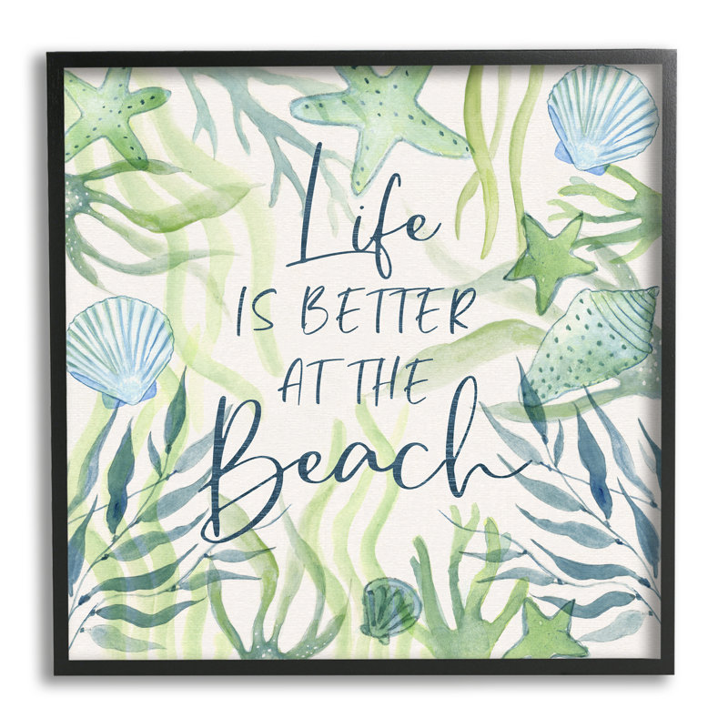 «Life Better at Beach» - Impression d'un cadre photo sur bois, H 17 po x l 17 po x P 1,5 po, Giclée encadrée noir minuit