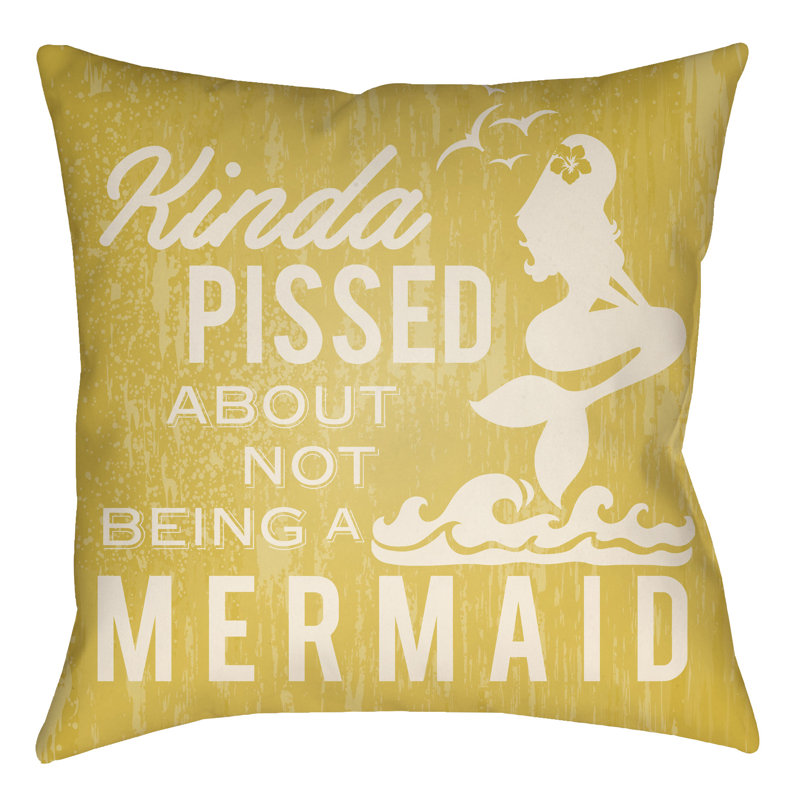 Litchfield Mermaid Mermaid Indoor/Outdoor Throw Pillow, 22" H x 22" W, Gray/Ivory