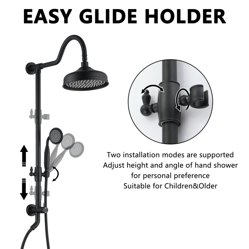 Diverter Complete Shower System with Rough in-Valve, Matte Black