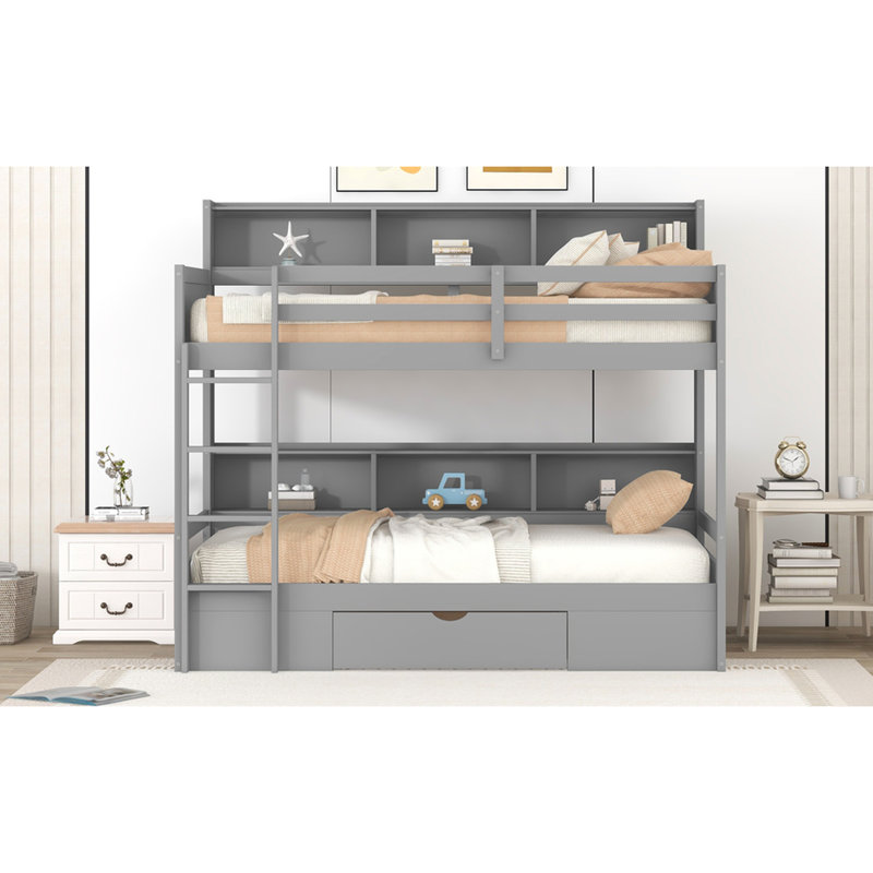 Twin Size Bunk Bed With Drawer And Shelf - Modern Home Essential Living