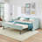 Cyan Upholstered Convertible Twin Size Daybed, 3-in-1 Multi-Functional Sofa Bed with Tufted Button Backrest, Pull Out Pop-Up Trundle Bed and Side Storage Pockets for Small Space Living-129676875