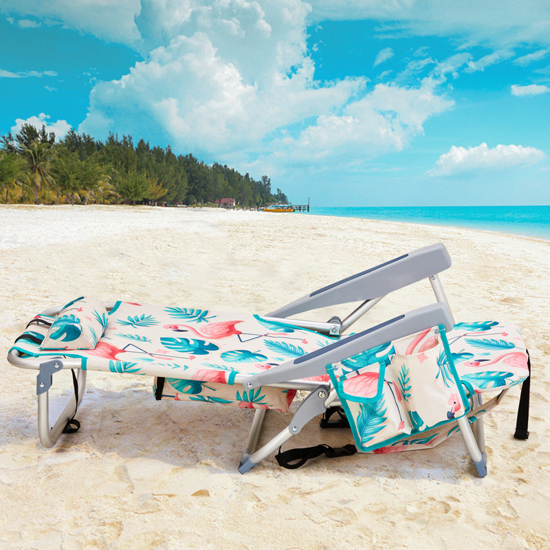 Aluminum Folding Backpack Beach Chair, Beige/Green Flamingo