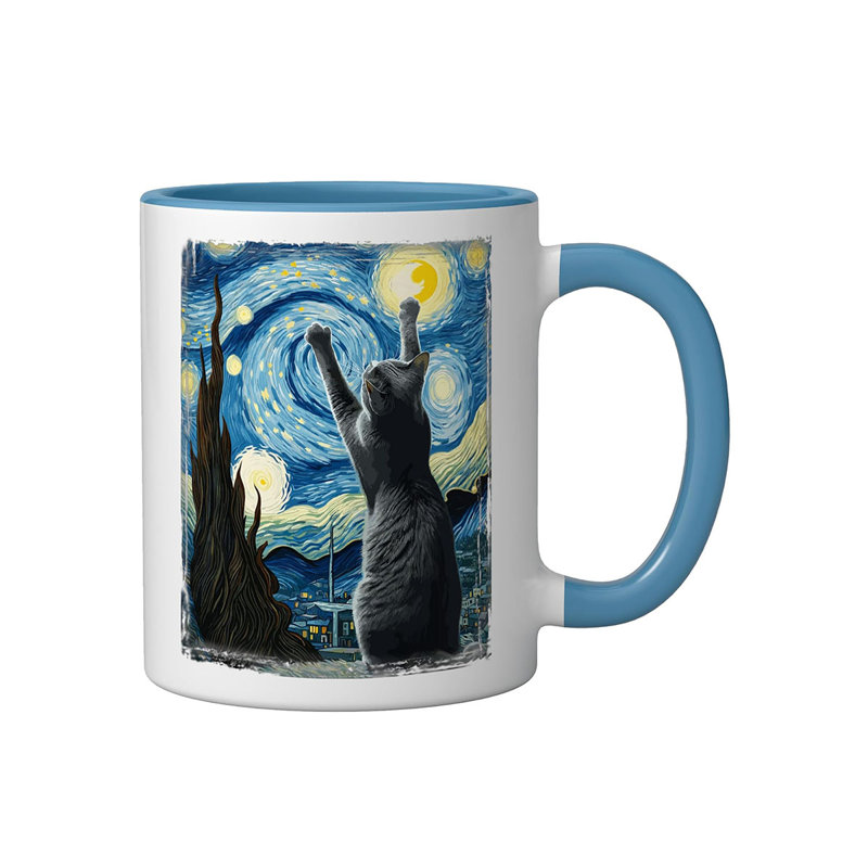 Van Gogh Starry Night Style Ceramic Mug, Red/White, 11oz, Blue