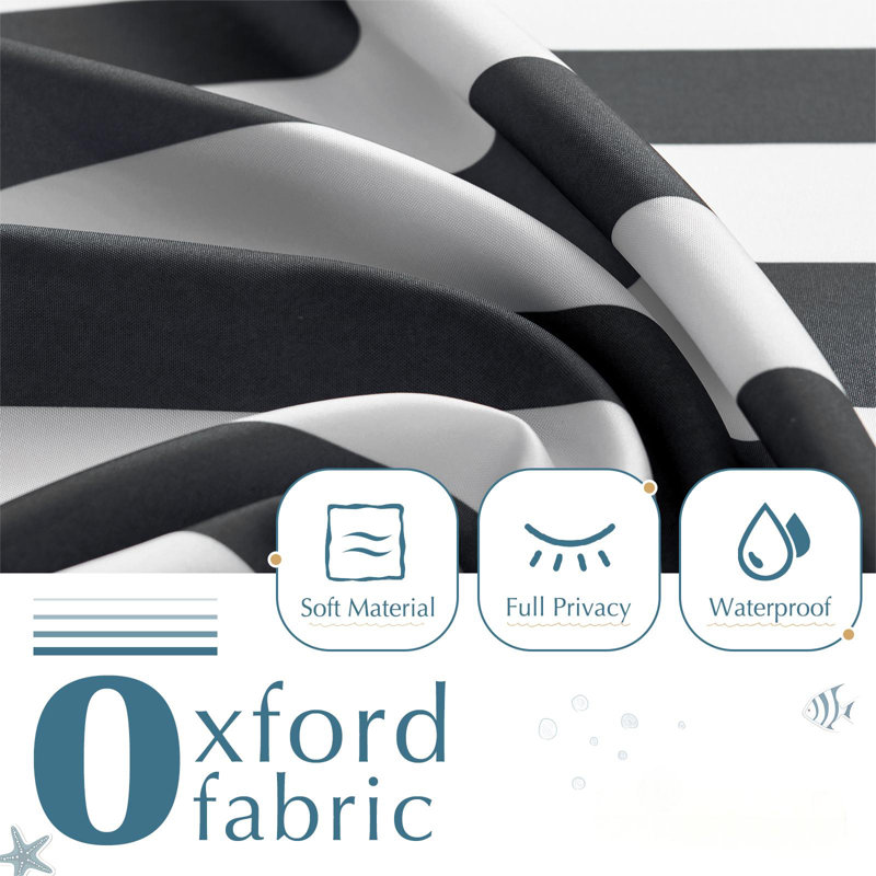 Black and White Striped Shower Curtain with Curtain Hooks