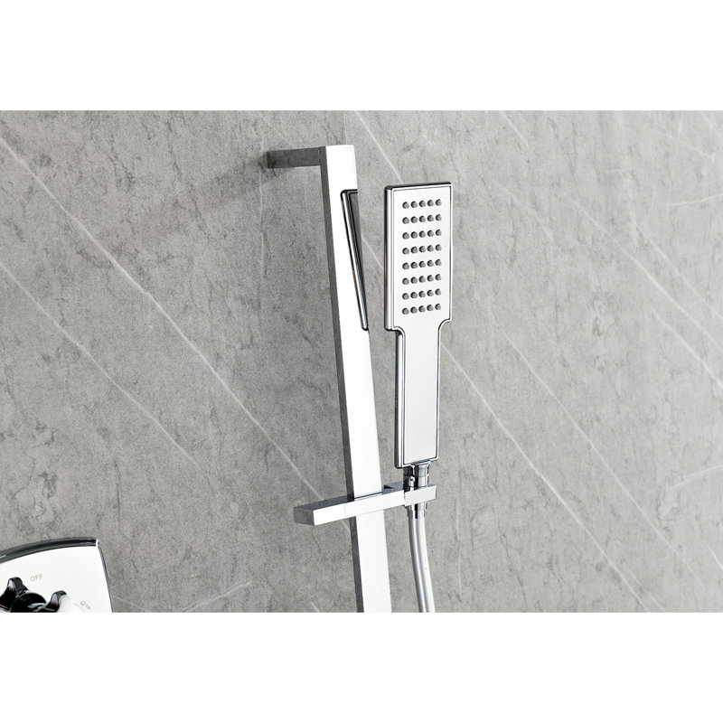 Système de douche pour salle de bain avec barre coulissante et fixation pour robinet -, acier inoxydable laiton, pomme de pluie incluse, ensemble de placage fait à la main, finition, utilisation