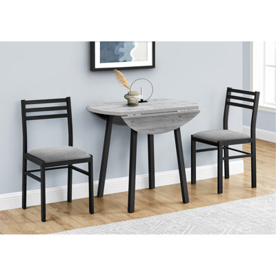 Ensemble de table de salle à manger, ensemble de 3 pièces, petit, abattant 35 po, cuisine, métal noir, stratifié gris, contemporain, moderne