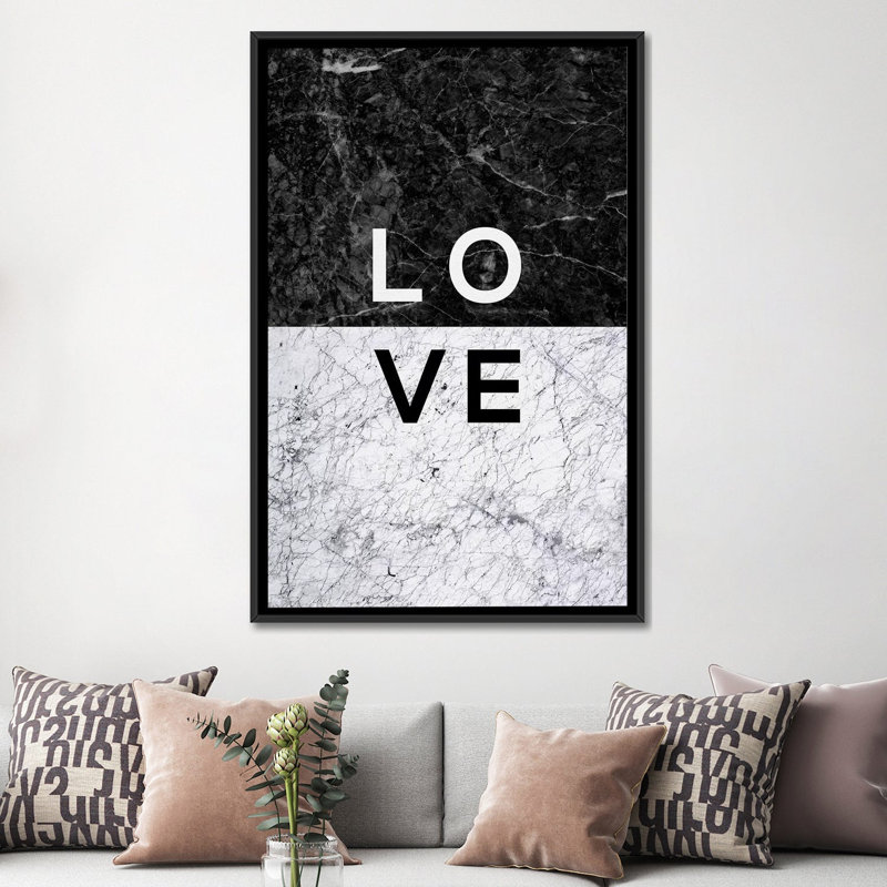 «Love», impression sur toile, H 26 po x l 18 po x P 1,5 po, Toile avec cadre noir, Pas de tapis
