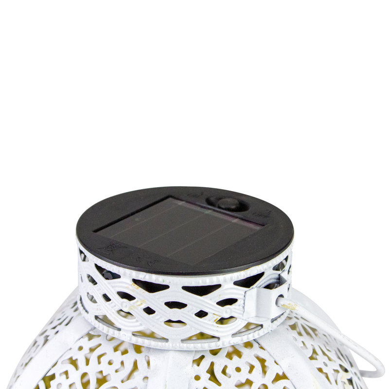 Lanterne solaire extérieure blanche à motif floral 7 po avec poignée