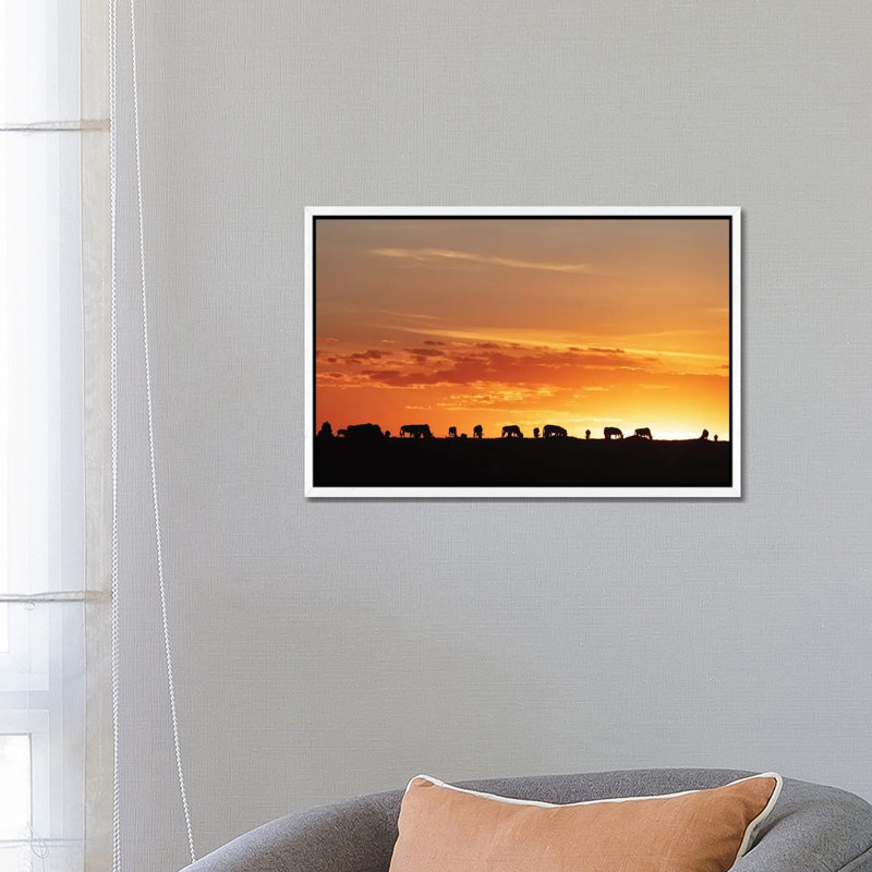 Sunset Silhouette Of Wildebeest In Africa by Susan Richey - Gallery-Wrapped Canvas Giclée on Canvas, 66.04 cm H x 45.72 cm W