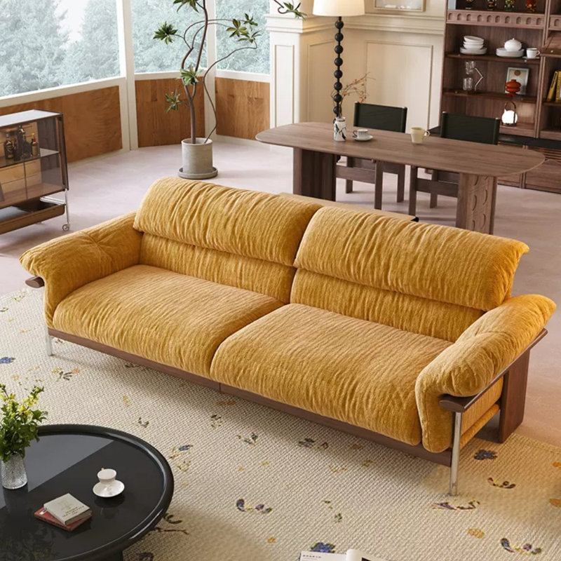 Canapé droit en chenille noyer Mid-Century