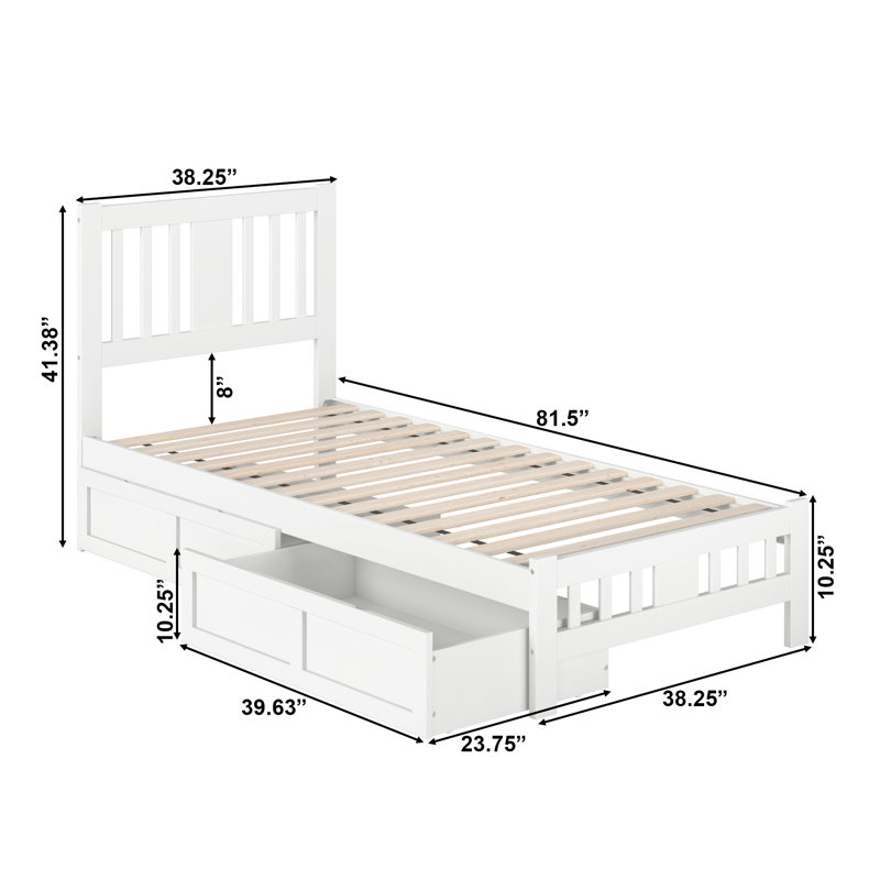 Yarelie Slat Storage Bed, White, Twin XL