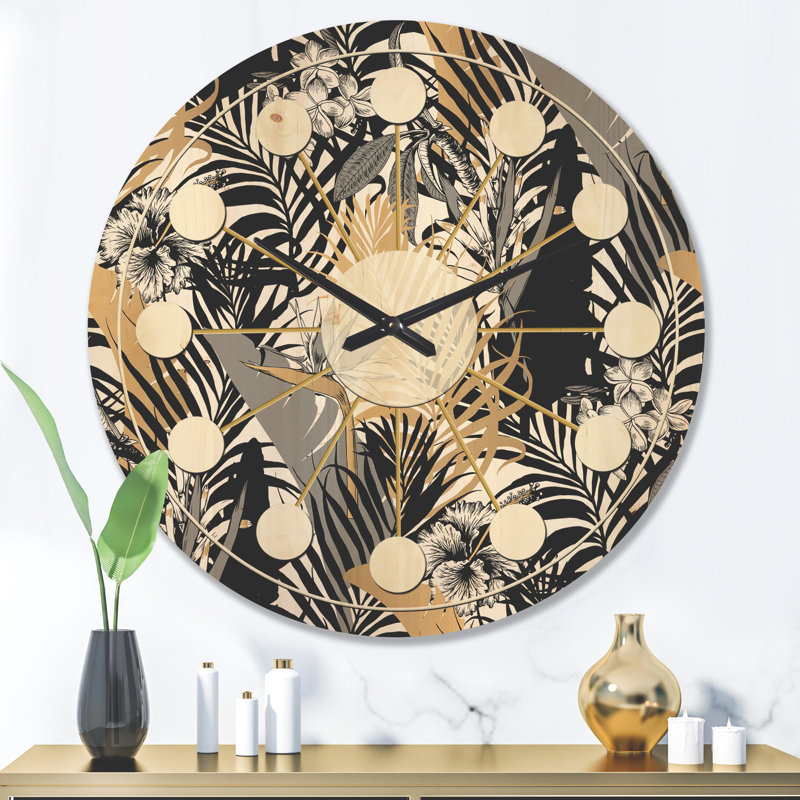 Horloge murale en bois doré Golden Foliage II, Grand
