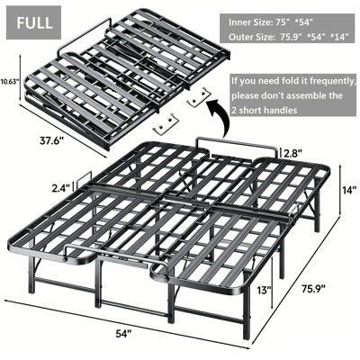 Structure de lit pleine grandeur robuste et pliable | Capacité de 1500 lb | Rangement sous le lit de 13 po | Assemblage sans outil en 10 minutes | Aucun sommier requis