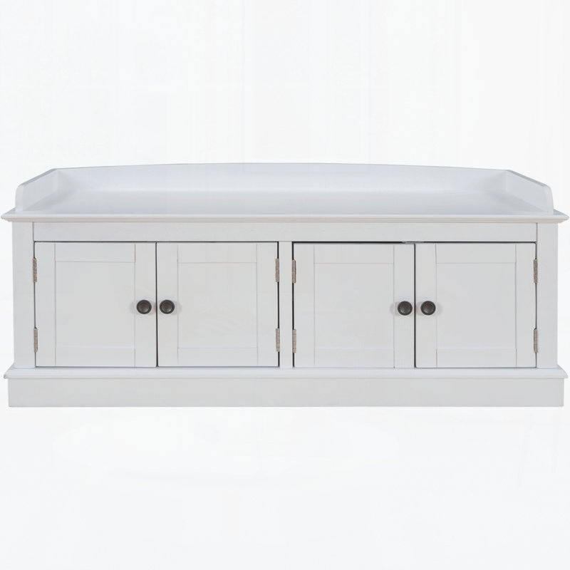 Banc de rangement avec 4 portes et tablettes réglables, Blanc