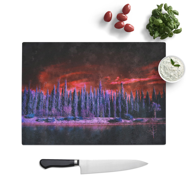Tempered Glass Cypress Trees Chopping Board, 20 cm x 28.5 cm