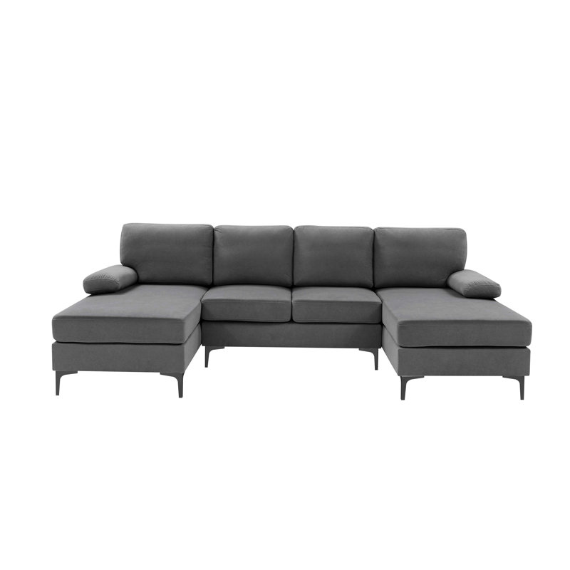 Canapé modulaire en U rembourré de polyester avec pieds en métal, Gris foncé