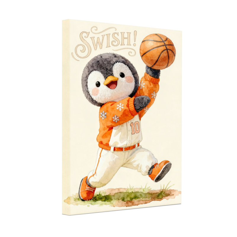 Animaux, pingouin, joueur de basketball, chandail orange, H 24 po x l 16 po