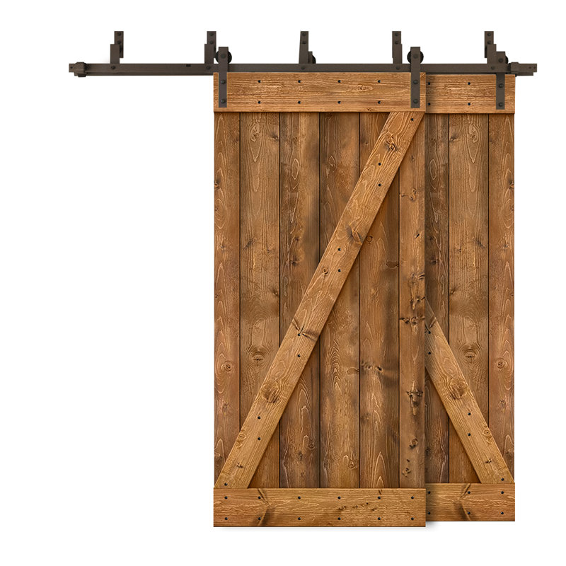 Porte de grange à panneaux et en bois avec quincaillerie d'installation, 40 po x 84 po, Noyer