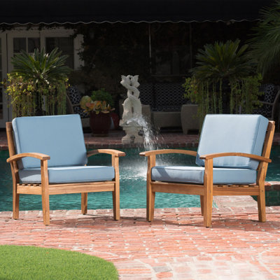 Acacia Wood Deep Seated Patio Chairs (Set Of 2), Thick Water-Resistant Cushions, Sturdy Outdoor Lounge Chairs, Easy To Clean