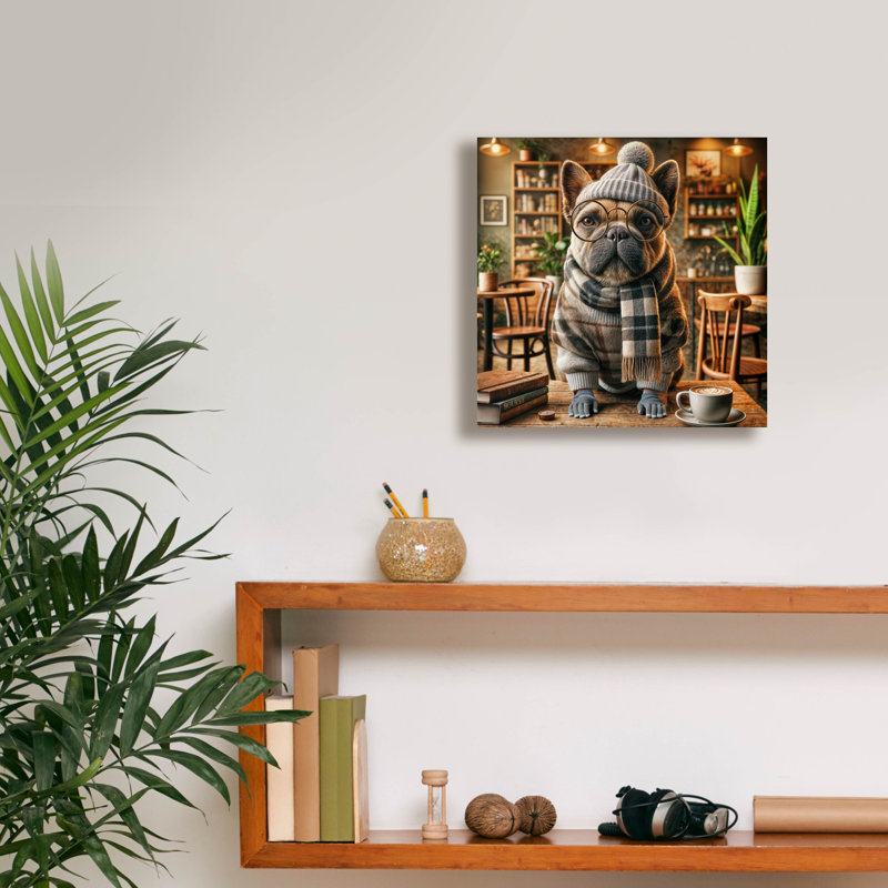 «Hipster Dog - French Bulldog» par Rey Klimt, art mural sur toile, H 12 po x l 12 po x P 0,75 po