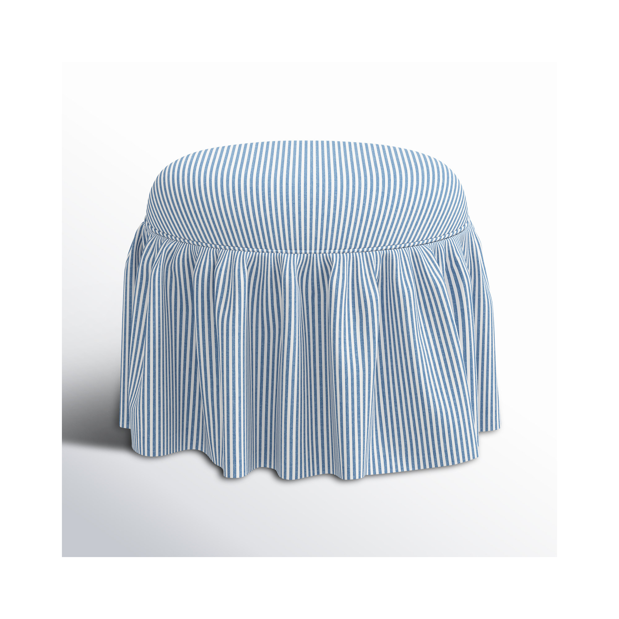 Jebb Upholstered Ottoman, Prep Stripe Blue