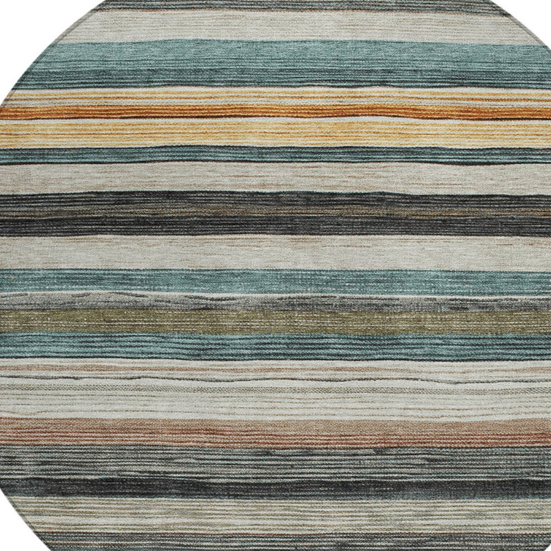 Tapis intérieur lavable rayé rond beige doré et taupe 8 pi Everette