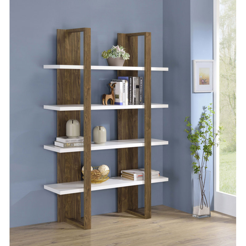 Etagere Bookcase, Aged Walnut/White Incor