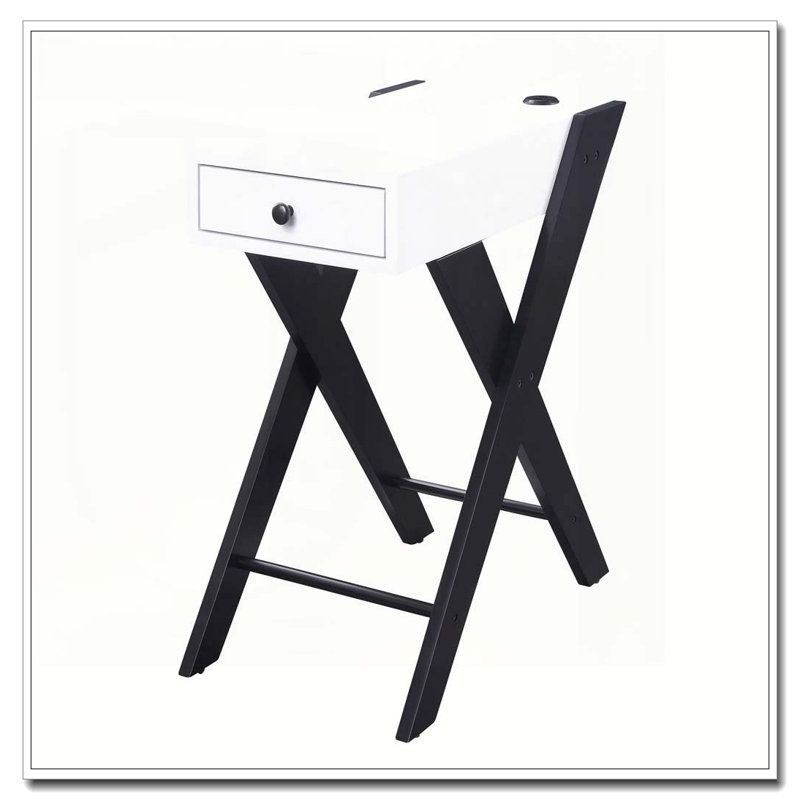 Table d'appoint blanche et noire avec ports USB, Blanc