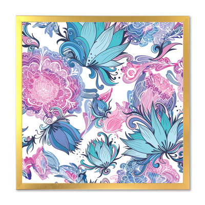 Fleurs romantiques élégantes en rose et bleu - Impression sur toile