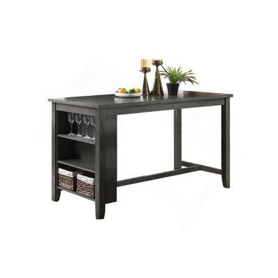 Table de salle à manger rectangulaire en bois à hauteur de comptoir avec rangement en noir