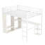Grand lit mezzanine en métal, grain de bois blanc, garde-robe intégrée, bureau, rangement, caractéristiques, grand lit supérieur, tablettes, assemblage sans effort