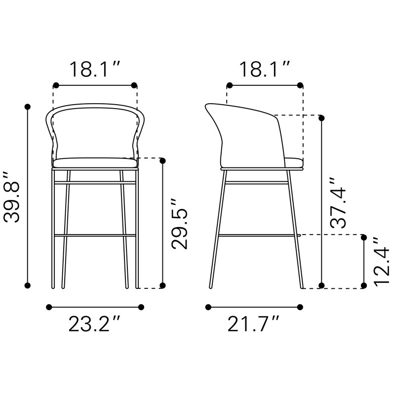 Tabouret de bar Clarese (ensemble de 2), Noir, noir, noir, noir