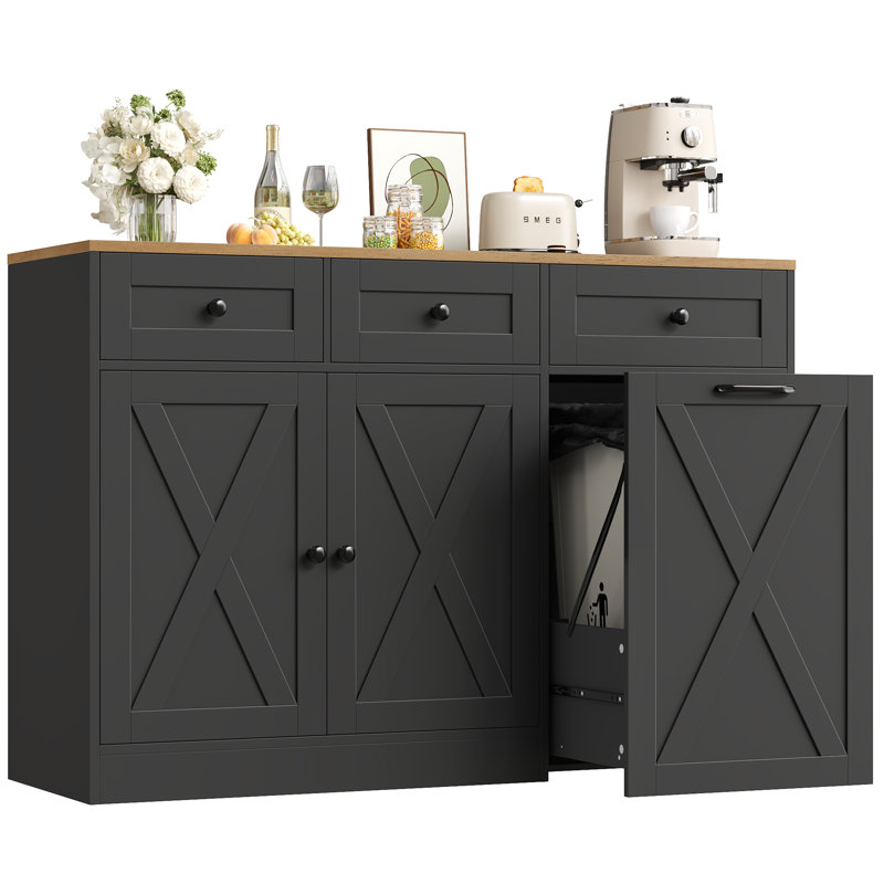Buffet Whobrey de 47,2 po de largeur avec tablettes réglables, Blanc / noir