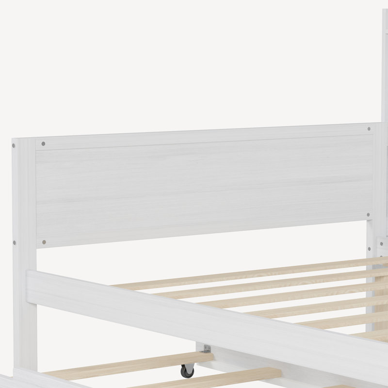 Wooden Daybed Multi-functional Bed with Trundle Bed, Shelves and Study Desk, Gray, Twin