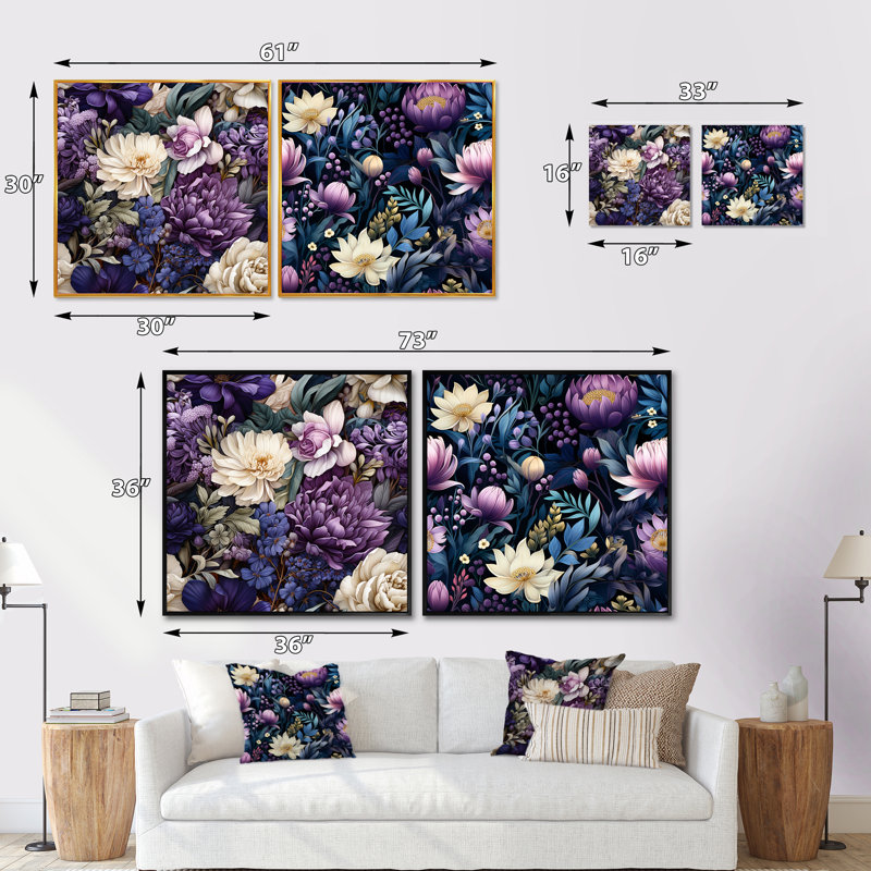 Antoine - Ensemble de 2 collages floraux carrés, H 16 po x l 33 po, Toile tendue