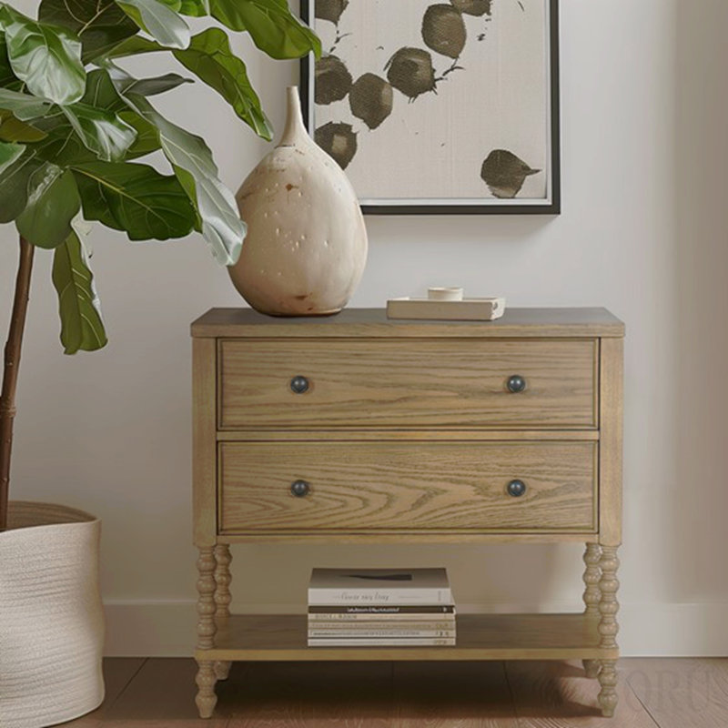 Commode d'appoint 2 tiroirs Naturel Voir ci-dessous