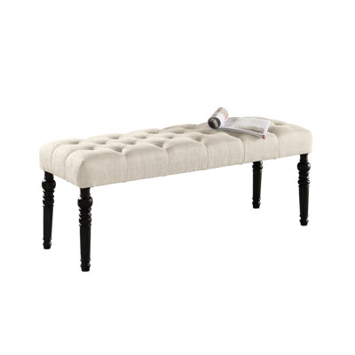 Tan Dining Bench, Solid Wood With Seat Fabric & Twisted Legs, 48Wx16dx19.5H In Bench Seat, Wavy