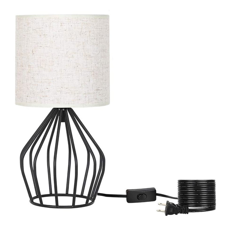 Black Modern Table Lamp with Hollowed Out Base Linen Fabric Shade